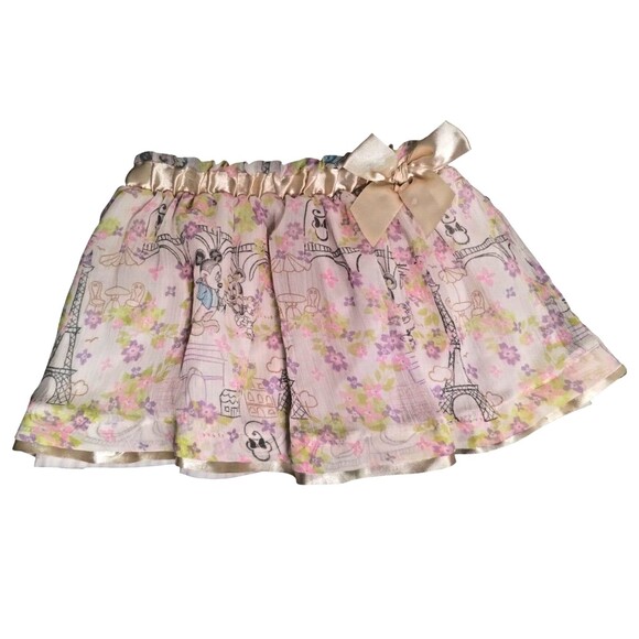 Disney toddler girls pink Mickey and Minnie Gold Bow Trim Elastic tutu SKORT 4t - Picture 2 of 11